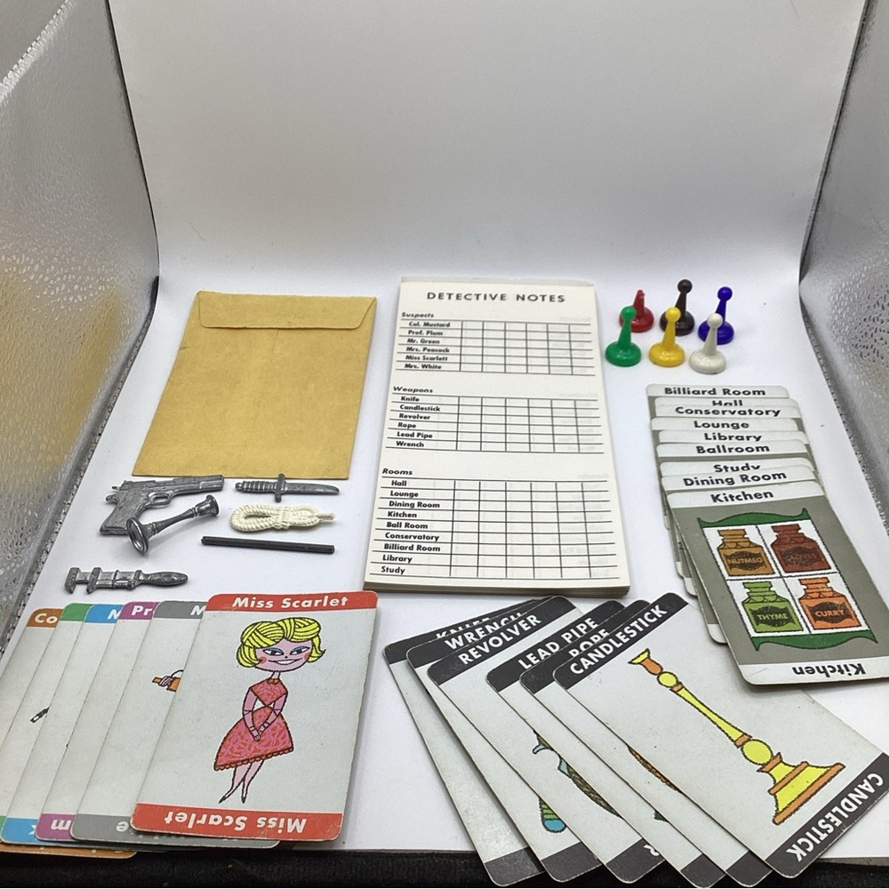 Vintage 1960 Clue Suspect Tokens Cards Board Game Replacement Parts Pieces Pad